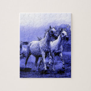Ruitende paarden en blauw motorlicht legpuzzel