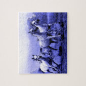 Ruitende paarden en blauw motorlicht legpuzzel (Verticaal)