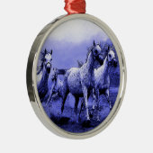 Ruitende paarden en blauw motorlicht metalen ornament (Rechts)
