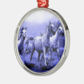 Ruitende paarden en blauw motorlicht metalen ornament (Links)