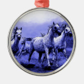 Ruitende paarden en blauw motorlicht metalen ornament (Voorkant)