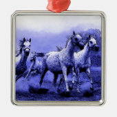 Ruitende paarden en blauw motorlicht metalen ornament (Voorkant)