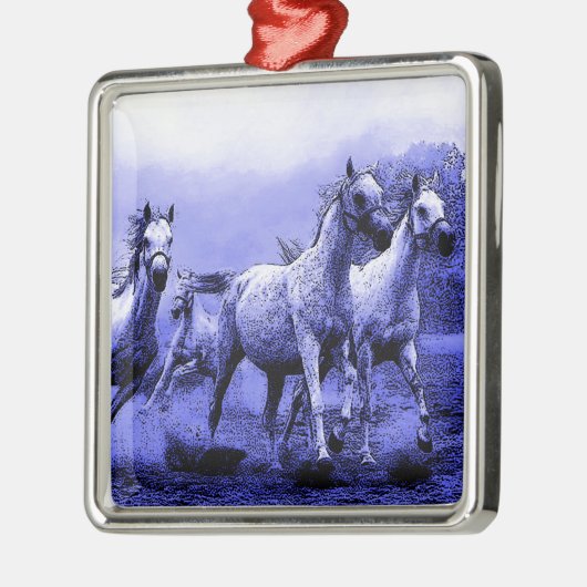 Ruitende paarden en blauw motorlicht metalen ornament (Links)