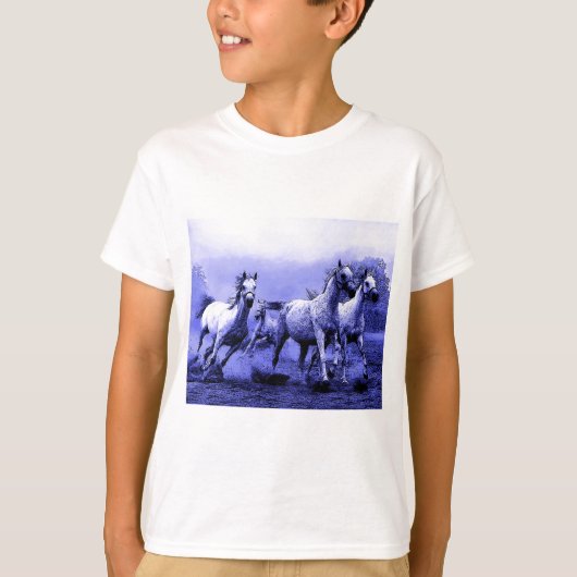 Ruitende paarden en blauw motorlicht t-shirt (Voorkant)