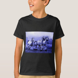 Ruitende paarden en blauw motorlicht t-shirt