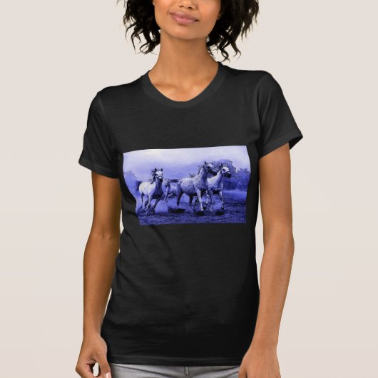 Ruitende paarden en blauw motorlicht t-shirt (Voorkant)