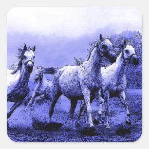 Ruitende paarden en blauw motorlicht vierkante sticker