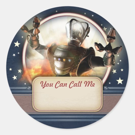 Ruitende robot Name Tag-stickers Ronde Sticker (Voorkant)