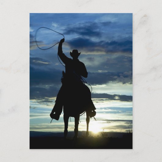 Ruitende zonsonderrug Riding cowboy silhouette Briefkaart (Voorkant)