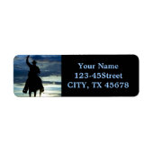 Ruitende zonsonderrug Riding cowboy silhouette Etiket (Voorkant)