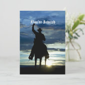 Ruitende zonsonderrug Riding cowboy silhouette Kaart (Staand voorkant)