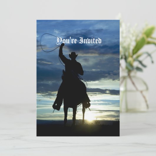 Ruitende zonsonderrug Riding cowboy silhouette Kaart (Staand voorkant)