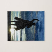 Ruitende zonsonderrug Riding cowboy silhouette Legpuzzel (Horizontaal)