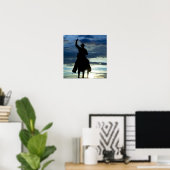 Ruitende zonsonderrug Riding cowboy silhouette Poster (Thuiskantoor)