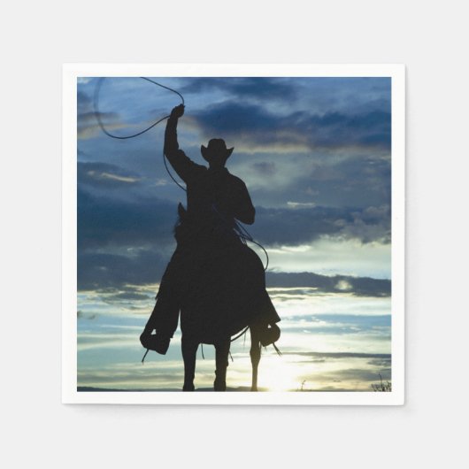 Ruitende zonsonderrug Riding cowboy silhouette Servetten (Voorkant)