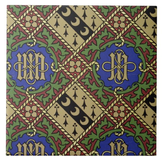 Ruitendrukkerij, kerkelijk behangselontwerp tegeltje (Voorkant)