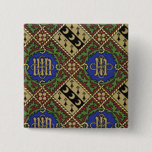 Ruitendrukkerij, kerkelijk behangselontwerp vierkante button 5,1 cm