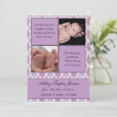 Ruitengecontroleerd geboortebericht aankondiging (Staand voorkant)