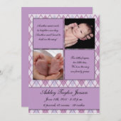 Ruitengecontroleerd geboortebericht aankondiging (Voorkant / Achterkant)