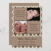 Ruitengecontroleerd geboortebericht aankondiging (Voorkant / Achterkant)