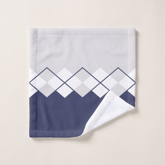 Ruitenpatroon in lichtgrijs, marinblauw, wit bad handdoek (Wasdoekje)