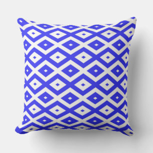 Ruitenpatroon van koninklijk blauw en wit kussen