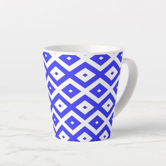 Ruitenpatroon van koninklijk blauw en wit latte mok (Rechterhoek)