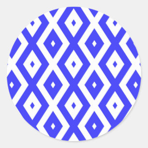 Ruitenpatroon van koninklijk blauw en wit ronde sticker