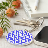 Ruitenpatroon van koninklijk blauw en wit sleutelhanger (Voorkant Rechts)