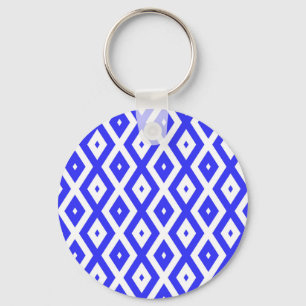 Ruitenpatroon van koninklijk blauw en wit sleutelhanger