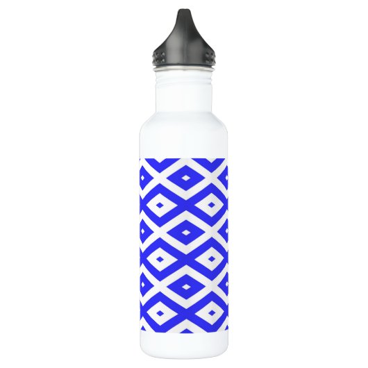 Ruitenpatroon van koninklijk blauw en wit waterfles  (Links)