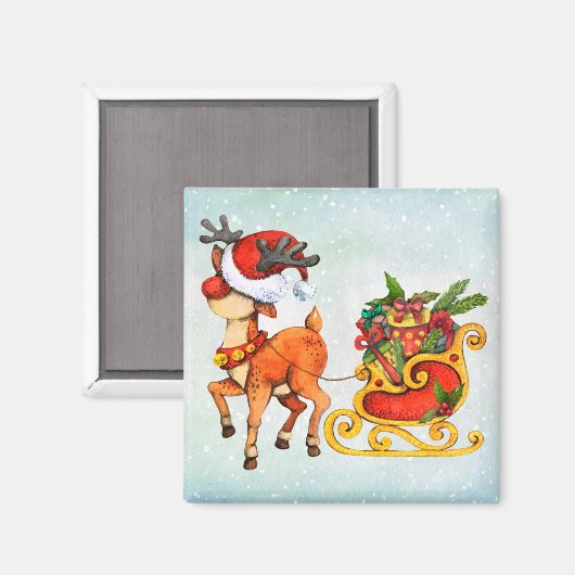 Ruitenrendiertjes met rode neus die slee kerst tre magneet (Voorkant / Achterkant)