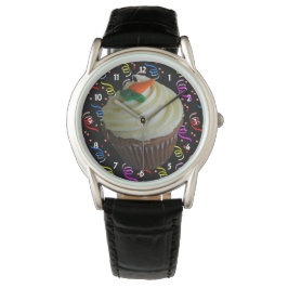 Ruitenstaart Cupcake & Confetti Black Leather Watc Horloge