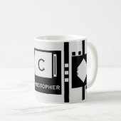 Ruitenstrepen, grijs en zwart koffiemok (Voorkant rechts)