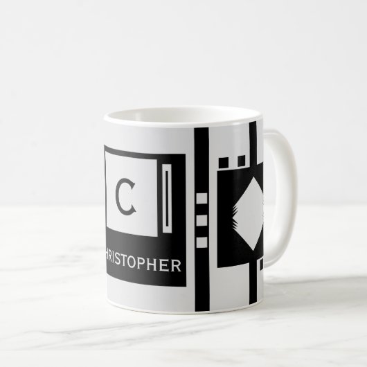 Ruitenstrepen, grijs en zwart koffiemok (Voorkant rechts)