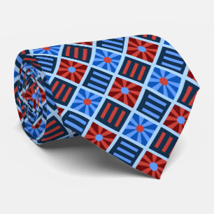 Ruitenventilator geometrisch rood en blauw tweezij stropdas