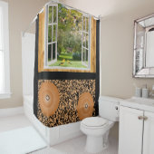 Ruitenvogels zwart-tan douchegordijn (In situ)