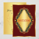 Ruitenvormig ontwerp groen en zwart in rode uitnod kaart (Voorkant / Achterkant)
