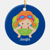 Ruitenwissel team meisje Cute Custom Blue Keramisch Ornament (Voorkant)