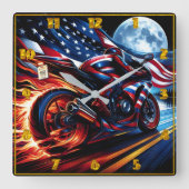 Ruiter blaast met Amerikaanse trots over de snelwe Vierkante Klok (Voorkant)