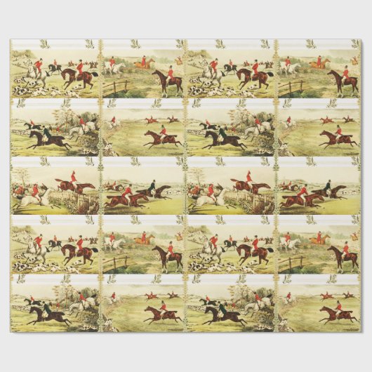 ruiters en honden jagen cadeaupapier (Vlak)