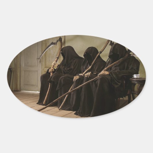 Ruiters wachten op je ovale sticker (Voorkant)