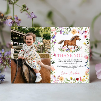 Ruiterspaard Wilde Bloem Meisje Verjaardagsfeest F Bedankkaart