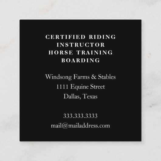 Ruitersport  Paardentrainer Paardensport Vierkante Visitekaartje (Achterkant)