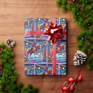 Ruitervrouw Jumping Paard Evenement Kerstmis Cadeaupapier