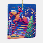 Ruitervrouw Jumping Paard Evenement Kerstmis Keramisch Ornament (Rechts)