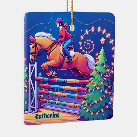 Ruitervrouw Jumping Paard Evenement Kerstmis Keramisch Ornament (Rechts)