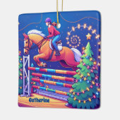 Ruitervrouw Jumping Paard Evenement Kerstmis Keramisch Ornament (Links)