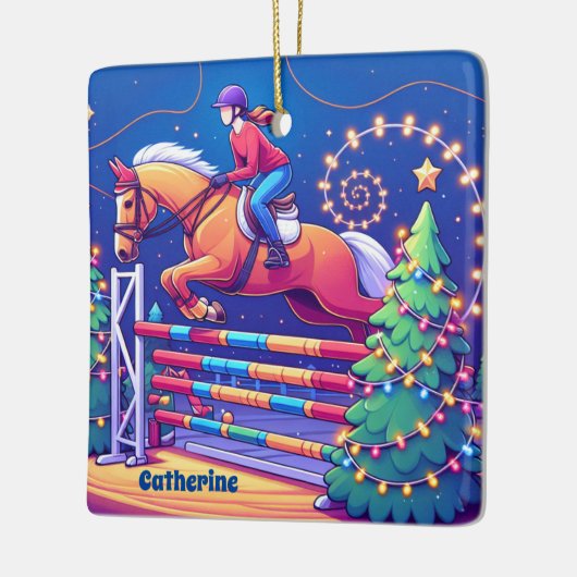 Ruitervrouw Jumping Paard Evenement Kerstmis Keramisch Ornament (Links)