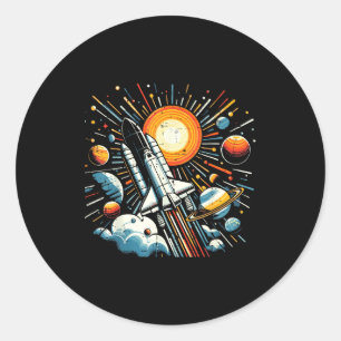 Ruitetruimteschip Zon Planeten Raket Sterrenstelse Ronde Sticker
